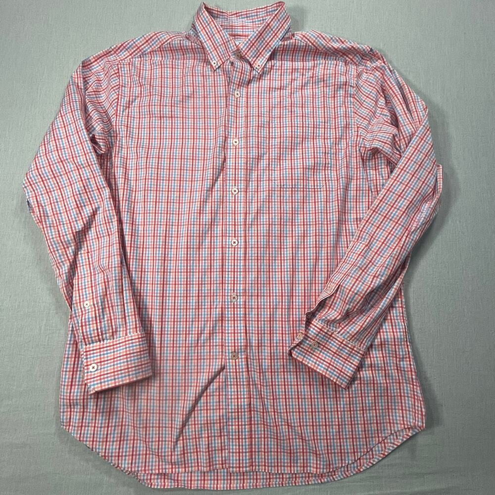 Southern Tide Classic Fit Plaid Button Down Shirt Large Red Blue Men Long Sleeve